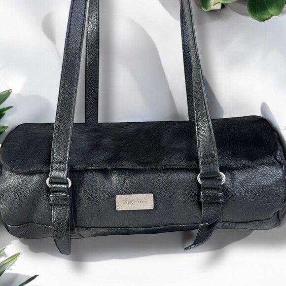 See by Chloe RARE Leather and Calf Hair Barrel Shoulder Bag with COA - Picture 1 of 16